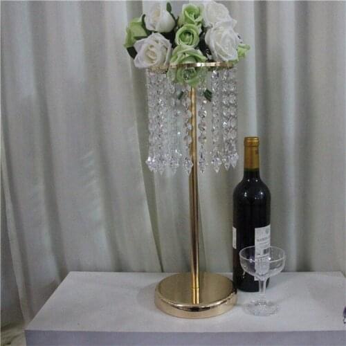 Crystal Metal Ornaments Home Wedding Flower Vase Stand Crystal Wedding Table Centerpiece Party Event Flower Display Decoration