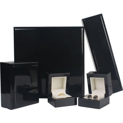 High Gloss Piano Lacquer Finish Wood Wedding Ring Earrings Jewelry Box Small Luxury Jewellery Gift Storage Display Case