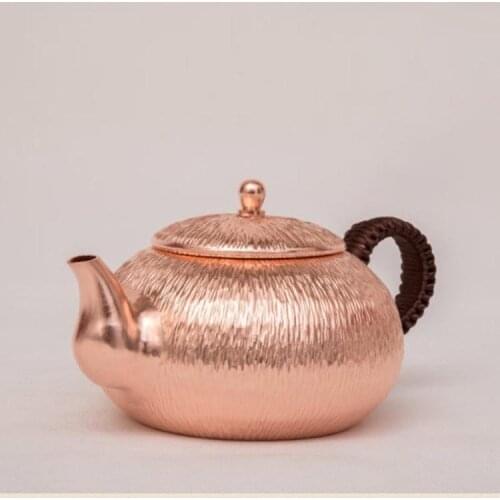 650ml Copper pot copper thickening water boiled teapot Pure Copper Teapot Health Boiling Water Pot Handmade Red Copper Tea Set