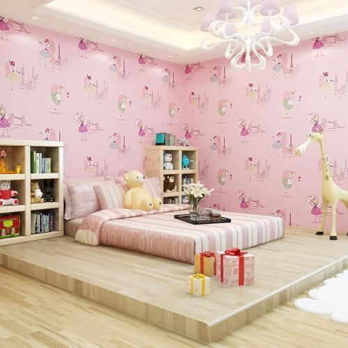 Cute childrens kids room non-woven wallpaper ballet princess room cartoon wallpaper Korean pink bedroom boy girl wall papers