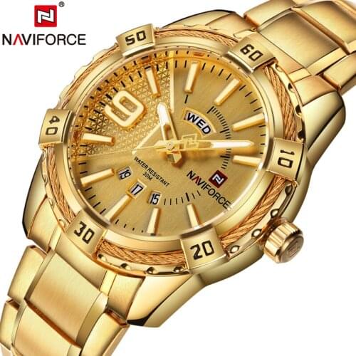 NAVIFORCE Sport Watch Luxury Brand Mens Gold Full Steel Quartz Watches Men Date Waterproof Military Clock Men Relogio masculino