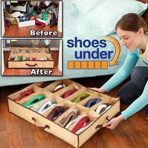 Nonwoven Transparent Creative Shoes Cabinet Dust-Proof 12 Grids Shoes Storage Bag Shoes Organizer Holder Box Under Bed Closet
