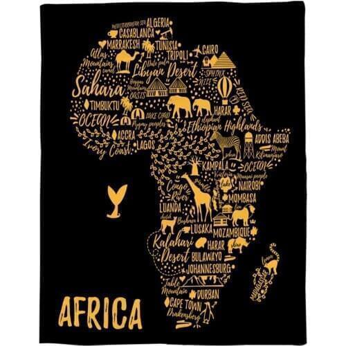 Africa Map Animal Art Throw Blanket Portable Flannel Blanket Hotel/Sofa/Office/Plane Travel Blankets for Beds