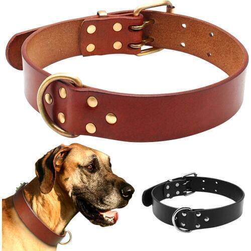 Luxury Best Genuine Leather Pet Dog Collars For Pit bull German Shepherd Labrador with Durable D ring & Buckle S/M/L/XL Black