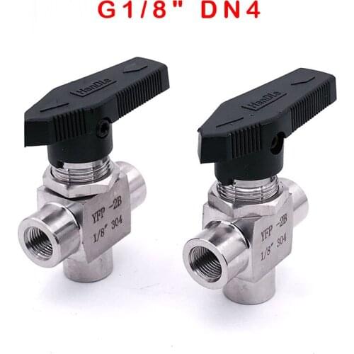 Free Shipping Three way female thread Ball valve G 1/8" DN4 stainless steel 304 high pressure high temperature 3 way ball valve