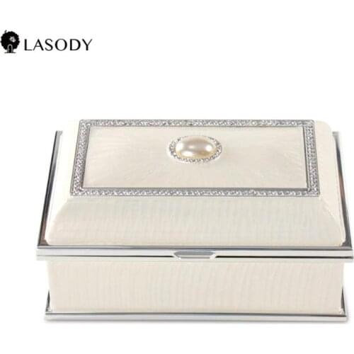 LASODY Alloy Jewelry Box Ring Necklace Jewelry Box White Rectangular Storage Box Christmas Gift Home Desktop Decoration