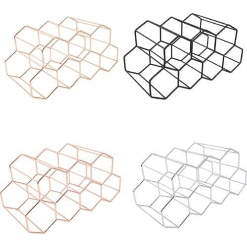 Modern Metal Honeycomb Wine Rack Wine Bottle Storage Beehive Tabletop Wine Rack Hexagon 9 Bottle Wine Holder Display