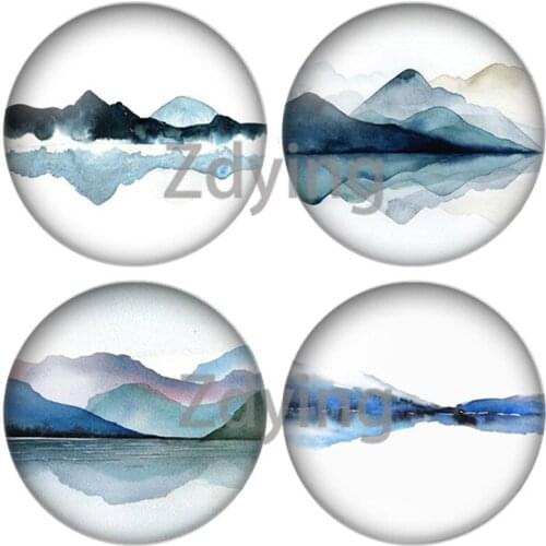 Zdying Watercolor Landscape Paintings Lakes Mountain Trees Round Photo Glass Cabochon Dome Demo Flat Back Making Findings
