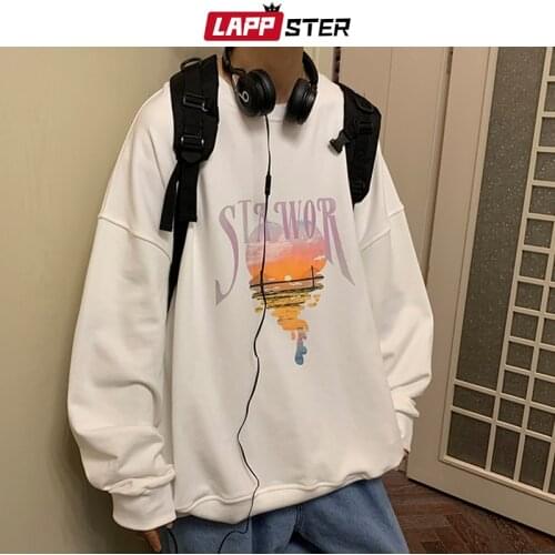 LAPPSTER Men Sunset Japanese Streetwear Harajuku Hoodies 2021 Mens Oversized Y2k Hoodie Male Korean Fashion Vintage Sweatshirts