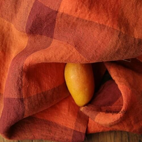 High-end imported yarn orange red plaid linen fabric Linen fabric