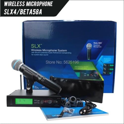 Top quality SLX4 UHF professional wireless microphone mic system SLX24/BETA58 microfone for Shure SLX4 microphone