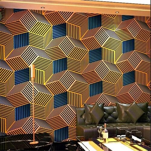 Wellyu 3D Stereo Bar Decoration Box Theme Geometric Square Plaid Internet Cafe Coffee Restaurant Background Wallpaper