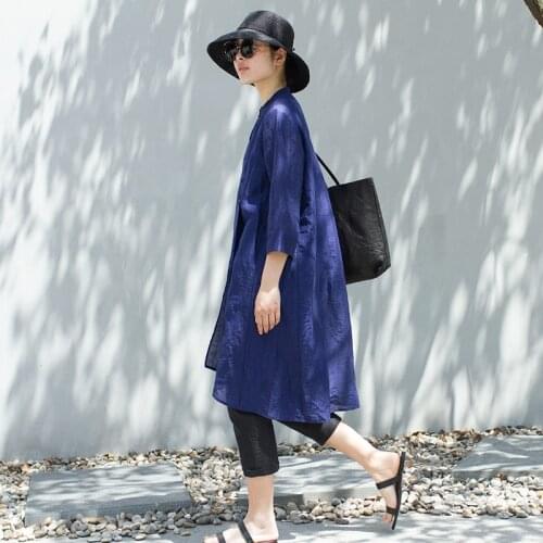 Xinyeji self made new Chinese style improved linen slant skirt medium length top blue black