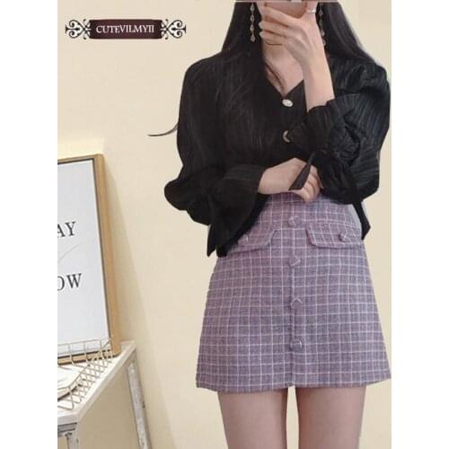 2020 Women Summer Cute Sweet Tops Hot Sales Temperament Lady Korean Japanese Style Button Black Shirt E960