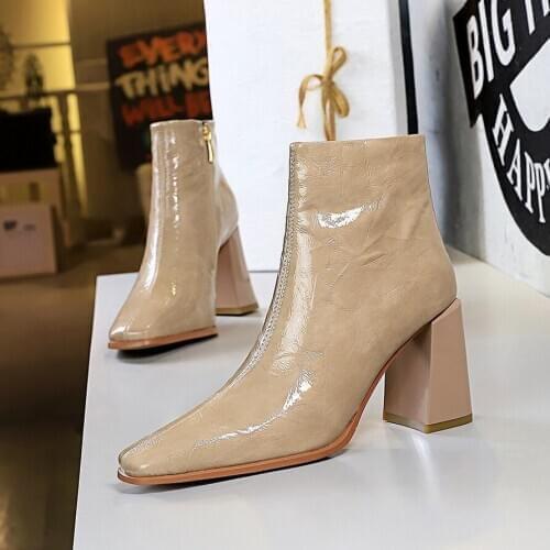 Women Ankle Boots Square Toe Thick High Heels Shoes Woman Martin Boots Chelsea Boots Elegant Roman Style Ladies Pumps Shoes