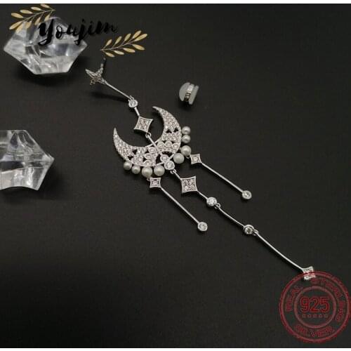 New style zircon pearl star moon single earring women luxury fashion Monaco exquisite 925 silver jewelry gift