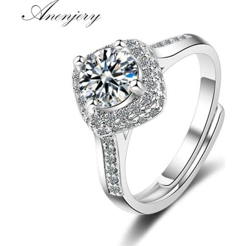 ANENJERY 925 Sterling Silver New Luxury Dazzling CZ Mosaic AAAAA Zircon adjustable Rings For Women Wedding Ring S-R276