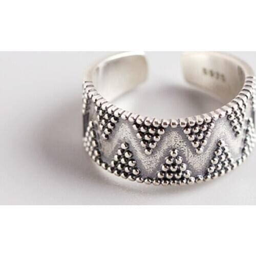 Sole Memory Creative Retro Polka Dot Wave Geometry 925 Sterling Silver Female Resizable Opening Rings SRI658
