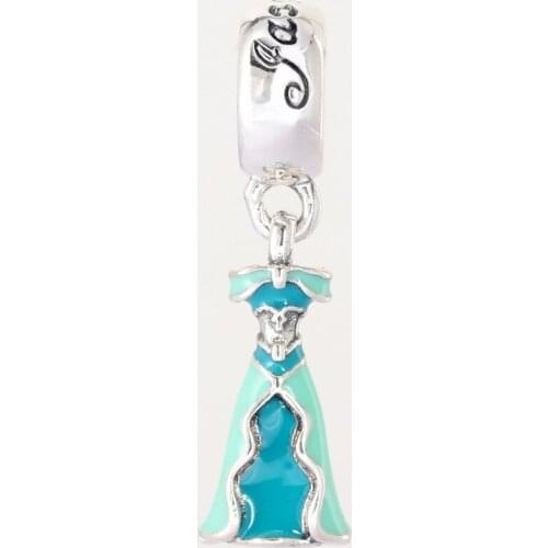 NEW Genuine 925 sterling silver jewelry necklace pendant enamel beads princess dress charms fit Europe bracelet making for women