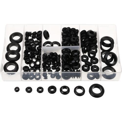 180pcs/set Rubber Grommets Set Kits Blanking Hole Wiring Cable Gasket Kit Home Improvement Repleacement Part Black