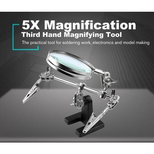 2020 Helping Third Hand Tool Soldering Stand With 5X Welding Magnifying Glass 2 Alligator Clips 360 Degree Rotating Adjustable