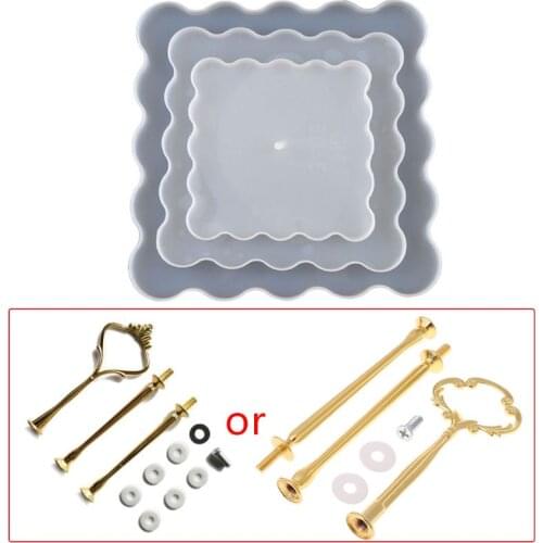 3 Tier Square Cake Fruit Food Plate Stand Resin Casting Mold Irregular Fruit Disc Big Plate Resin Mold Fruit Tray Moulds W0YA