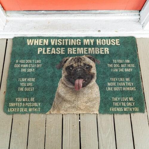 3D Please Remember Pug Dogs House Rules Doormat Non Slip Door Floor Mats Decor Porch Doormat