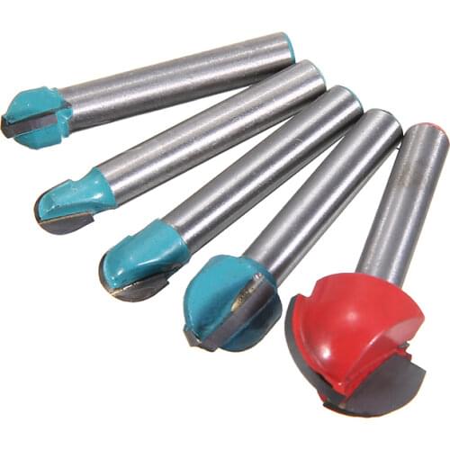 5pcs 6mm Shank Core Box Router Bit Shaker Solid Carbide Round Bottom Nose Bits Cutter Tools for Woodworking