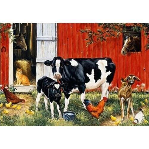 5D DIY 3D Diamond Embroidery,Cross Stitch kits,Farm Animal Family:Cow,Cat,Chicken,Horse" Full Diamond Painting,Home Decor,TY278