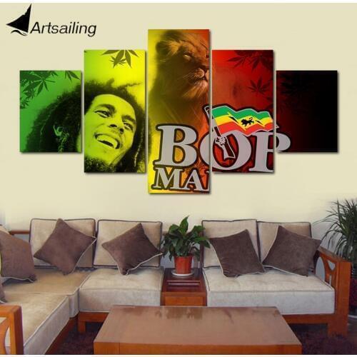 Decorative Painting 5 Piece HD Printed bob marley with lion Painting Canvas Print Room Decor Poster Picture Canvas Art