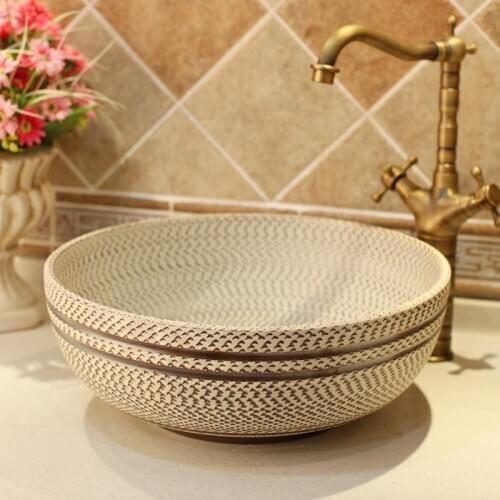 Gray Thread pattern porcelain bathroom vanity bathroom sink bowl countertop Ceramic wash basin bathroom sink