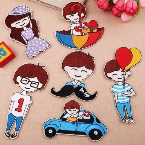 Exquisite Driving Boys Patches Cartoon Badges Umbrella Boy Iron On balloon Boy EmbroideryPatches For Clothing T-shirt Applique