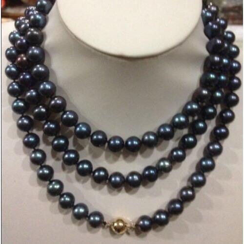 Beautiful black 8-9 mm pearl jewelry necklace 36” 50"AAA