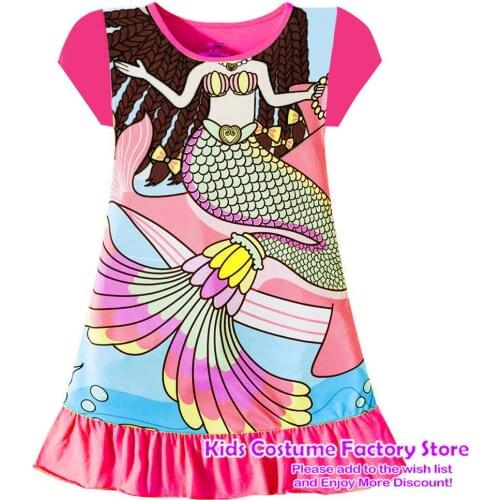 New Childrens Mermaid Dresses Sleepwear Girls Nightgown Cartoon Nightdress Kids Girl Nightie Summer Short Sleeves Nightwear