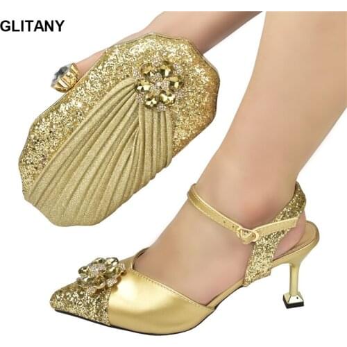 New Arrival African Italian Shoe and Bag Sets 2021 Spring Autumn Women Pumps Sexy Buckles High Heels Shoes Sandals Plus Size