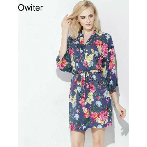 Owiter Womens Blue Floral Robes Wedding Bridal Robe Sleepwear Bride Bridesmaid Short Gown Plus Size Robe Pajamas Bath Robe
