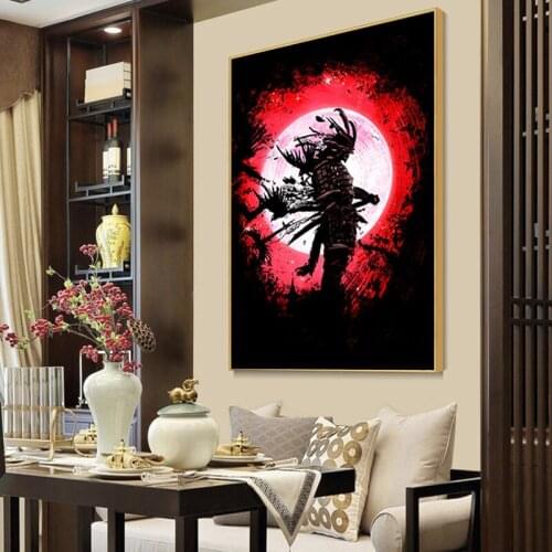 Japanese Ghost Samurai Under Moon Canvas Painting Posters and Prints Modern for Living Room Wall Art Pictures Home Decoration