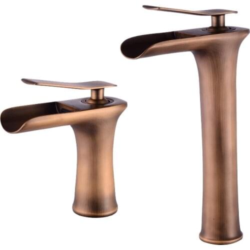 Luxury Bathroom Basin Faucet Antique Waterfall Faucet Single Hole Cold and Hot Water Mixer Tap Deck Mounted Wash Basin Faucet
