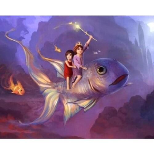 Diy diamond painting Funny fish rider 5d square/round drill rhinestone Diamond embroidery mosaic full crafts Needlework AS730