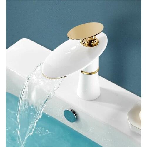 Lottin Basin Faucet Bathroom Waterfall Faucet Gold White Basin Mixer Bathroom Basin Faucet Mixer Tap Hot and Cold Sink faucet