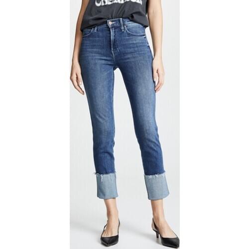 Mid-waist Curled Straight Women Jeans