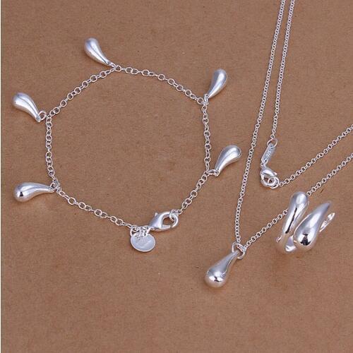 Factory price top quality S925 Silver color crystal jewelry set necklace bracelet ring set TS331