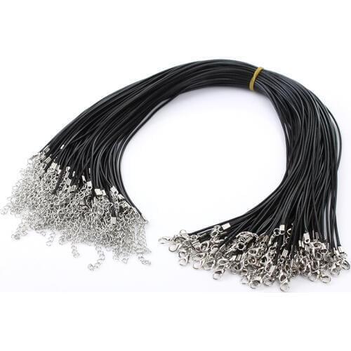 1.5mm Black 50pcs/lot Wax Cord Necklace Rope 17-18inch Chain Lobster Clasp DIY Necklace Cords Jewelry Accessories