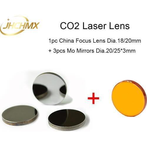 1pc China Co2 Laser Focus Lens Dia18/20mm FL50.8/63.5/101.6mm+3pcs Mo Mirrors 20/25*3mm For Co2 Laser Cutting Engraving Machine