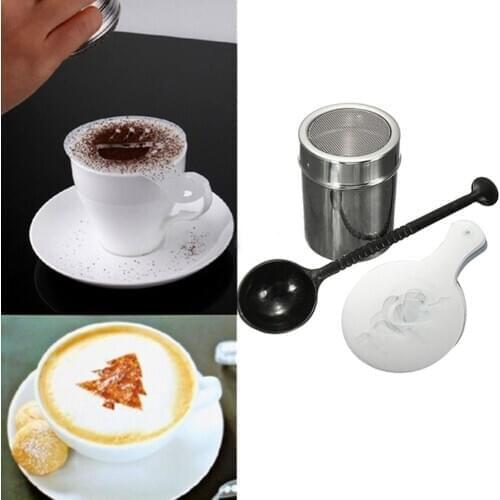 16pcs/set Cappuccino Coffee Stencil Duster Stainless Steel Chocolate Shaker Duster Coffee Measuring Spoon Kitchen Tools
