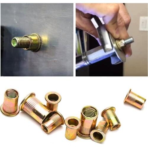 190Pcs M3-M12 Rivet Nuts Flat Head Anti-rust Carbon Steel Multipurpose Rivet Nut Kit hard and firm Sheet Metal