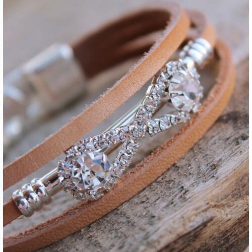 2016 Genuine Cow Leather Bracelets For women Pirate Style Punk Rhinestone Eight Natural color Leather Bracelet Bangles Jewelry