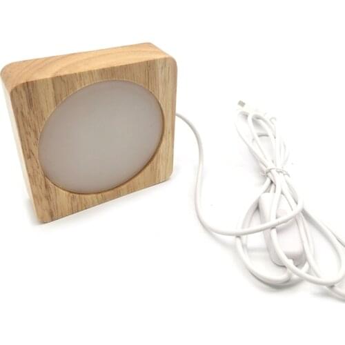 3D LED Night Light Bedroom Decoration Small Table Lamp USB 3D Crystals Glass Resin Art Ornaments Wooden Base Stand