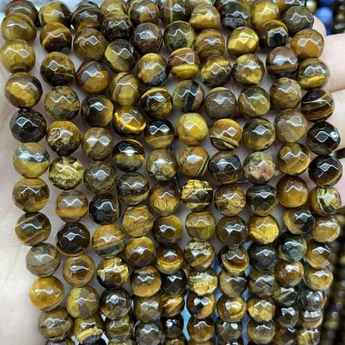 4 6 8 10 12mm Faceted Natural Yellow Tiger Eye Stone Round Spacer Beads For Jewelry Making Handmade DIY Bracelet Accessories