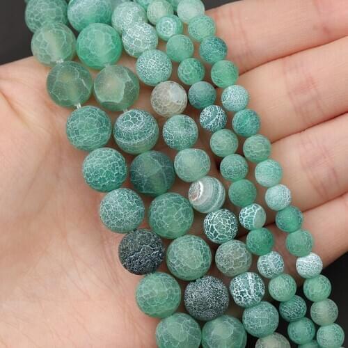 MINHIN Green Natural Stone Beads Frost Cracked Fire Dragon Veins Agates Round Beads For Jewelry Making 6 8 10mm Beads Bracelet